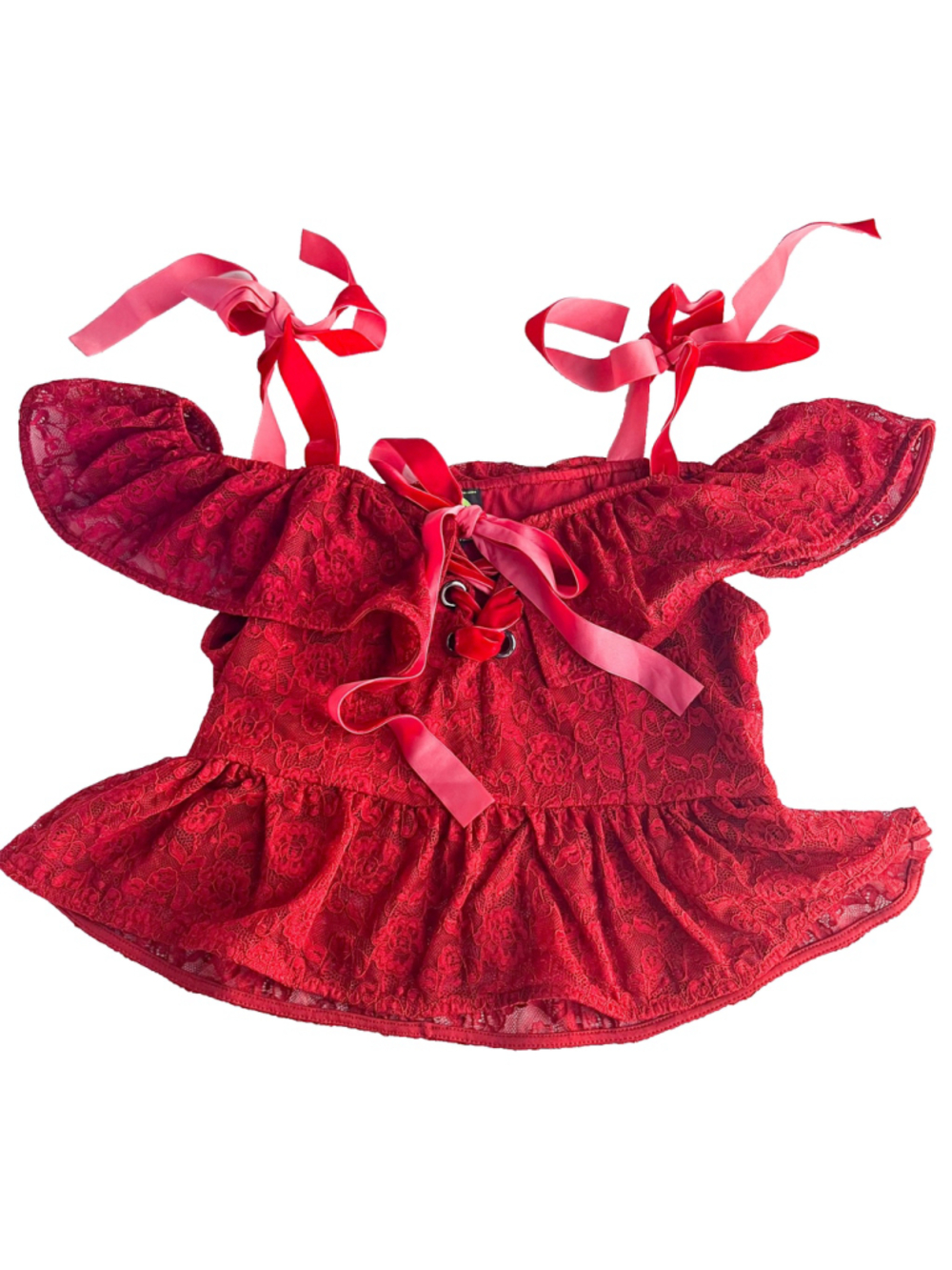Tunnel Vision Sz M Women Victorian Corset Style Red Lace Whimsigoth Coquette Top